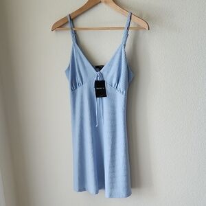 Forever 21 Light Blue Ribbed Mini Dress Cami Adjustable Straps Sz M/L NWT